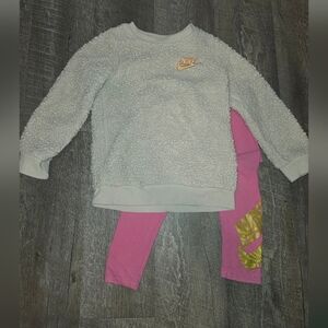 Girls Nike Gray Fleece Sweatshirt and Pink Leggings Set